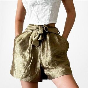ZARA Basic Collection Olive/Gold, belted, tie waist shorts. size XS EUC